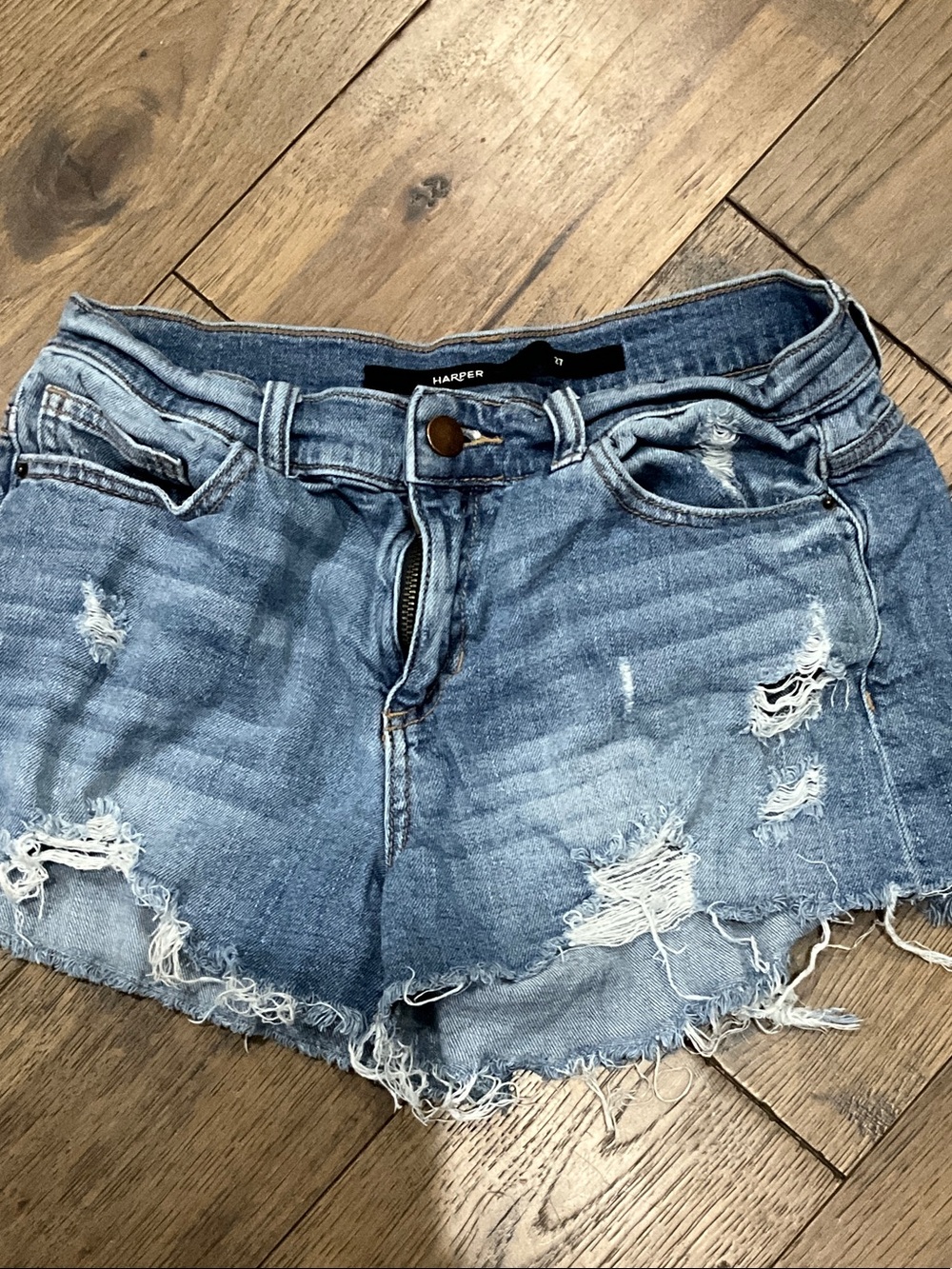 Harper Light Blue Distressed Denim Jean Shorts